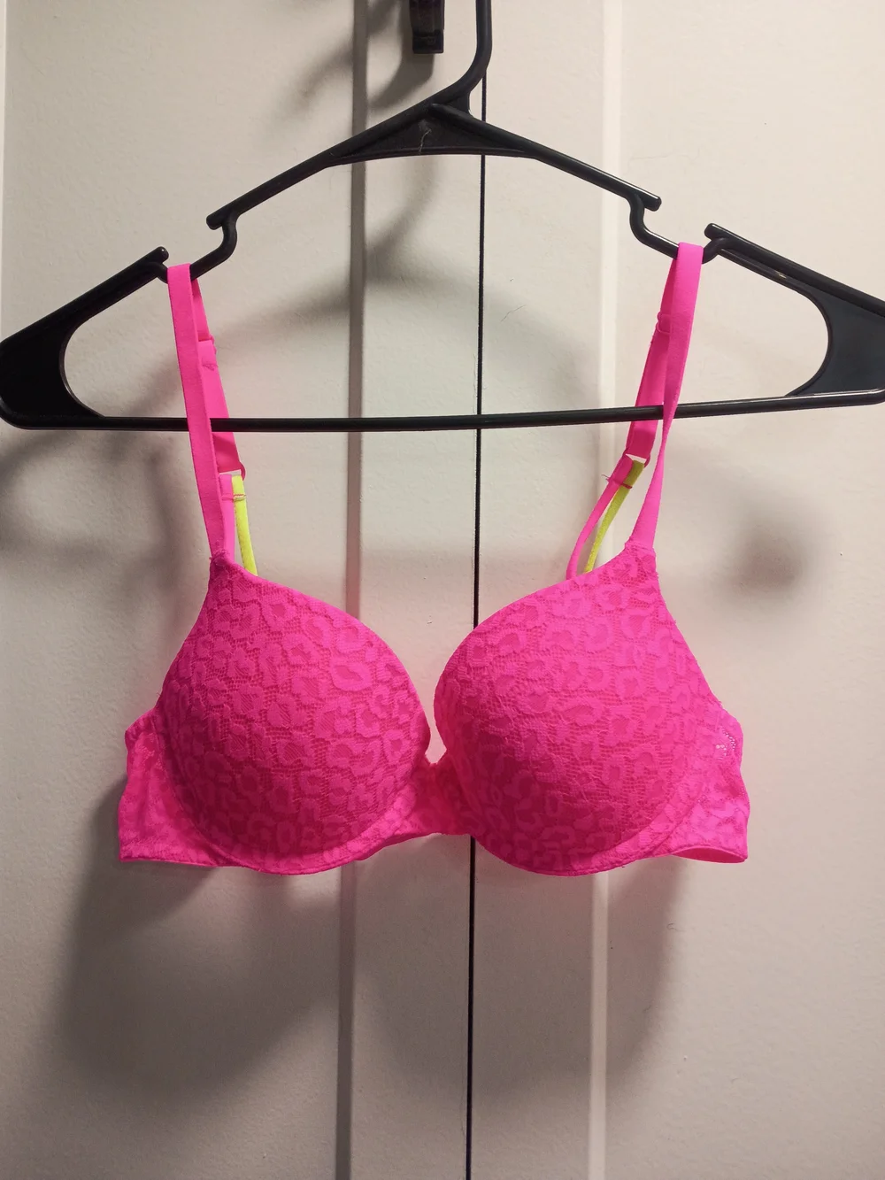 No Boundaries Neon Pink Lace Push-Up Bra with Lime Accents